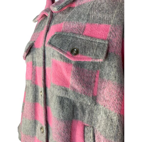 Vanilla Bay Womens Plaid Button-Up Jacket 1X Pink/Gray Polyester - Picture 2 of 9